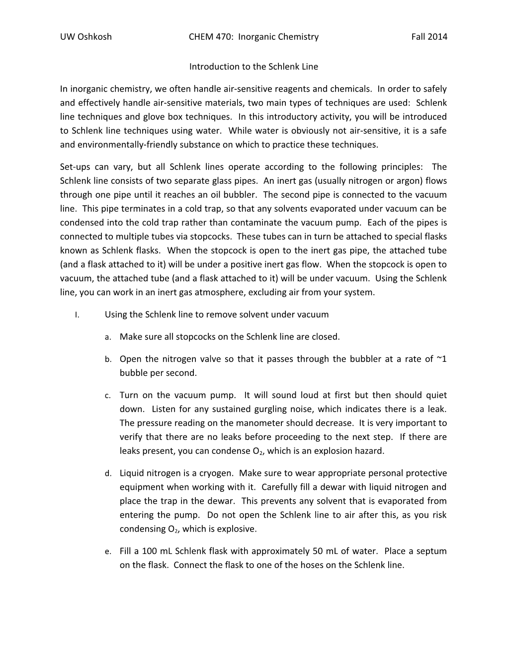 UW Oshkoshchem 470: Inorganic Chemistryfall 2014