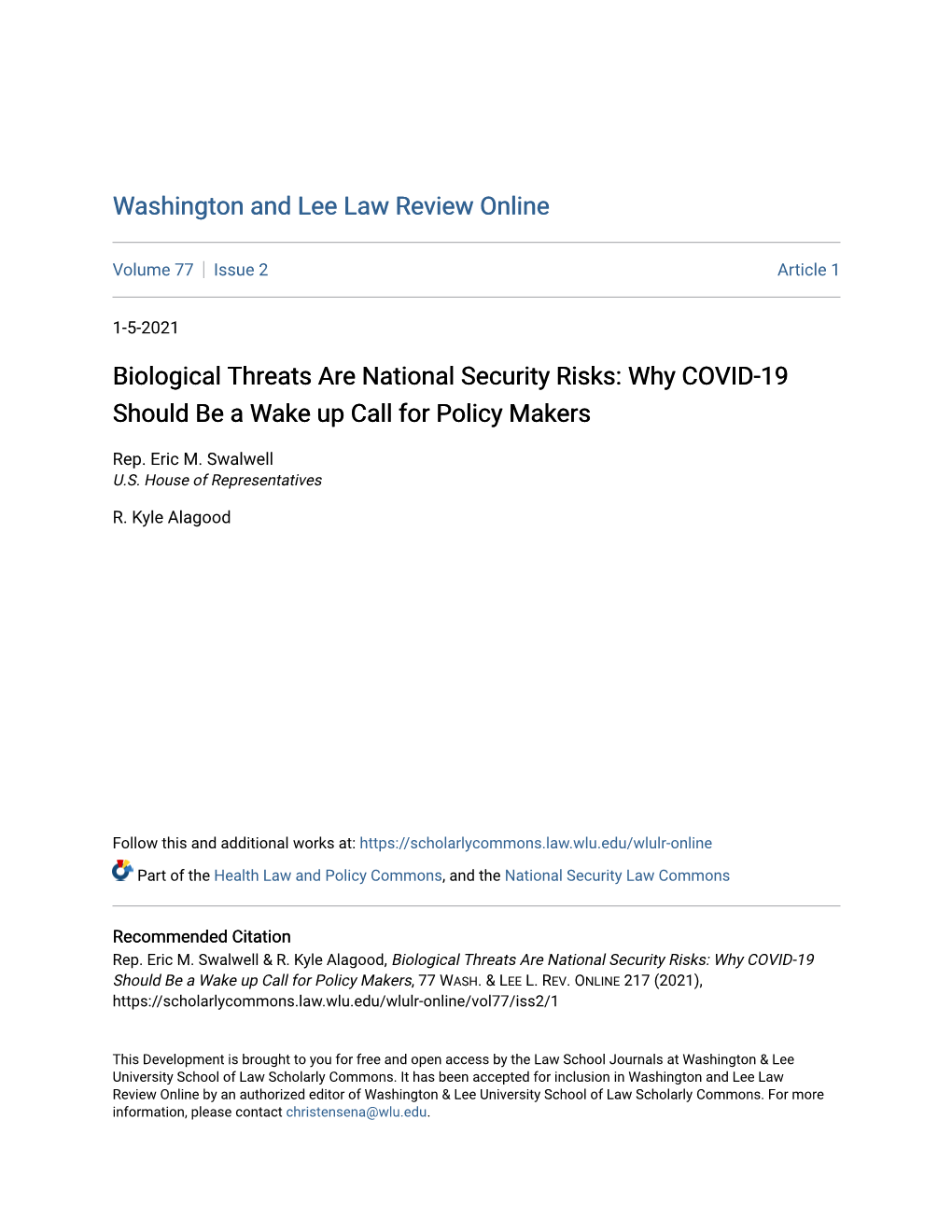 Biological Threats Are National Security Risks: Why COVID-19 Should Be a Wake up Call for Policy Makers