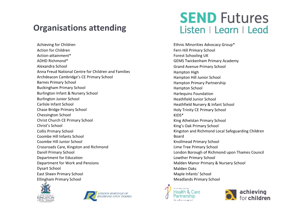 Organisations Attending