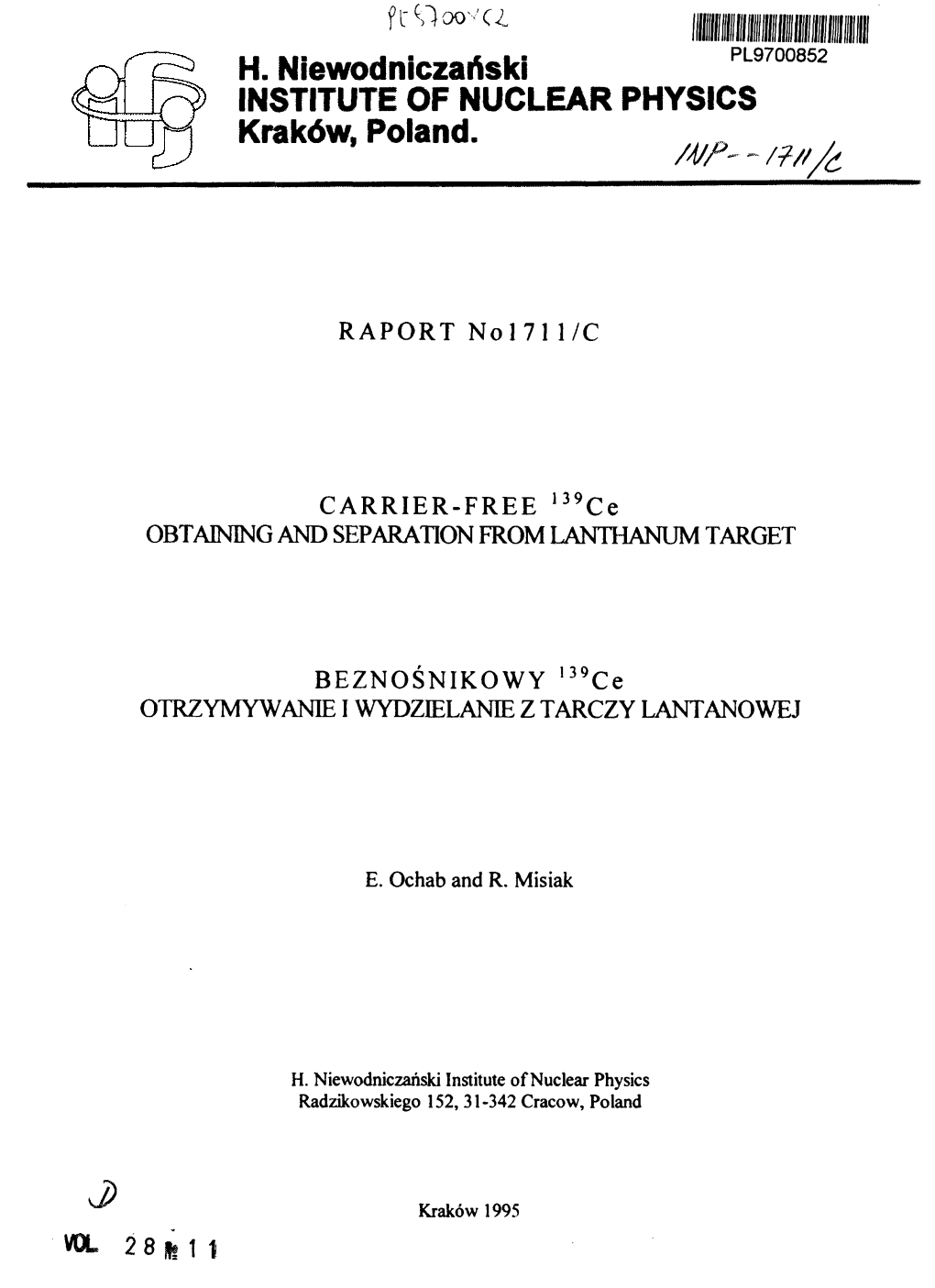 Ce OBTAINING and SEPARATION from LANTHANUM TARGET