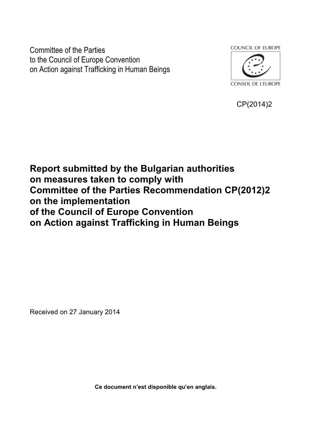 Report Submitted by the Bulgarian Authorities on Measures