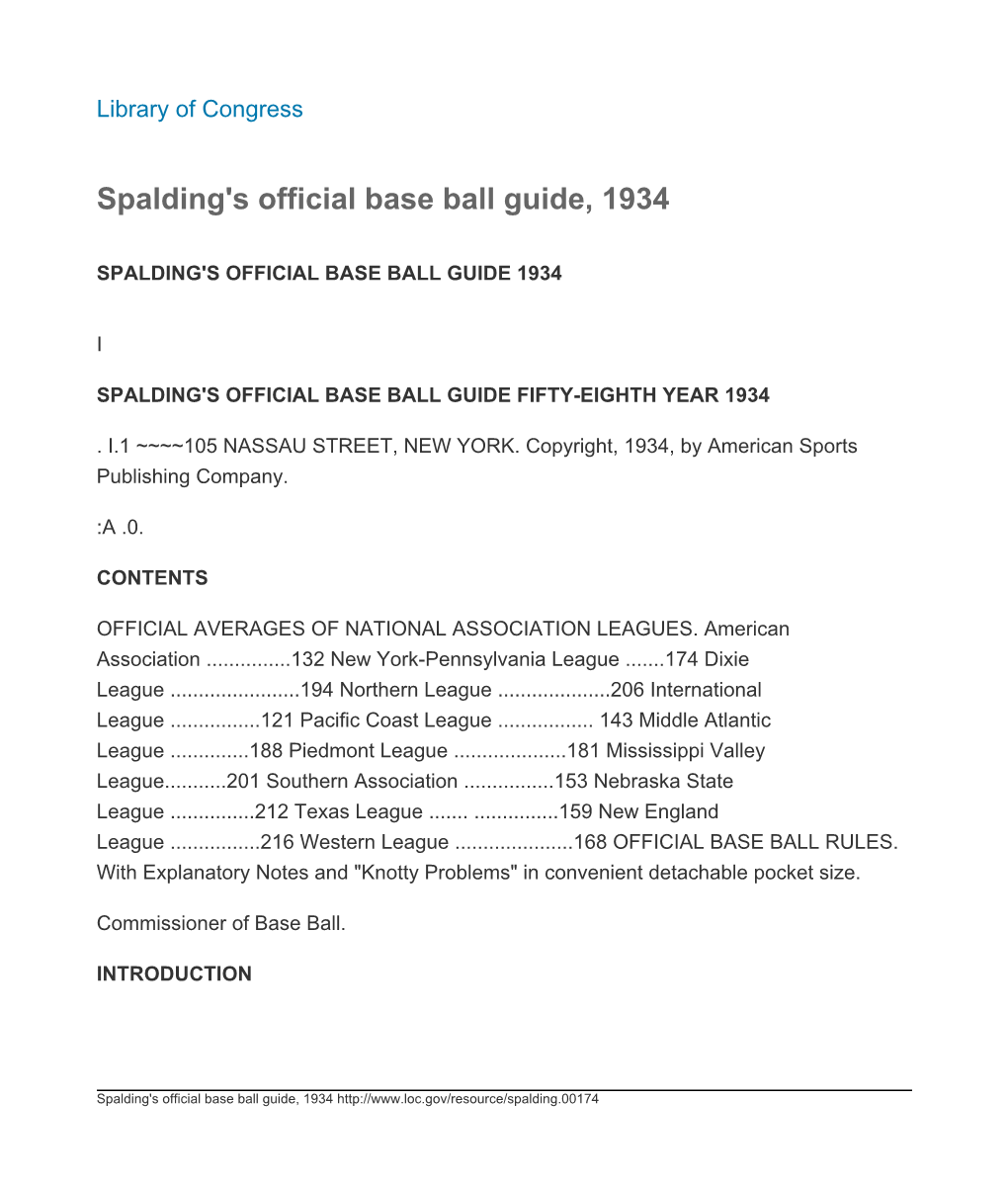 Spalding's Official Base Ball Guide, 1934