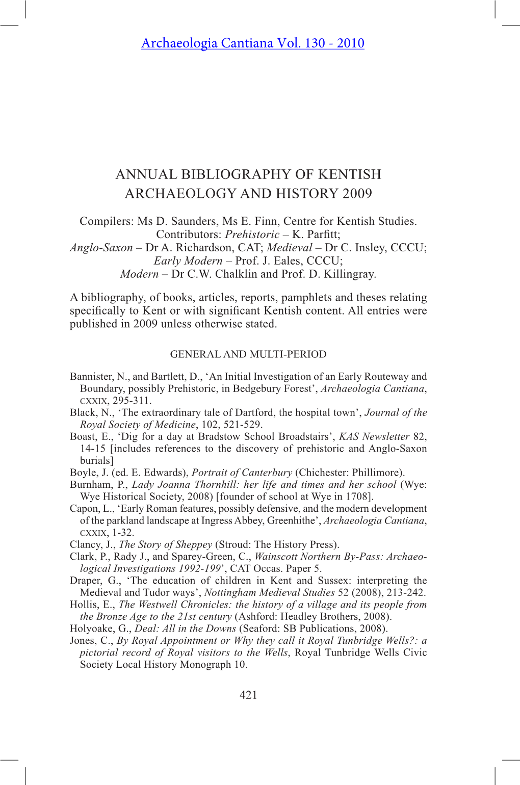 Kentish Bibliography 2009