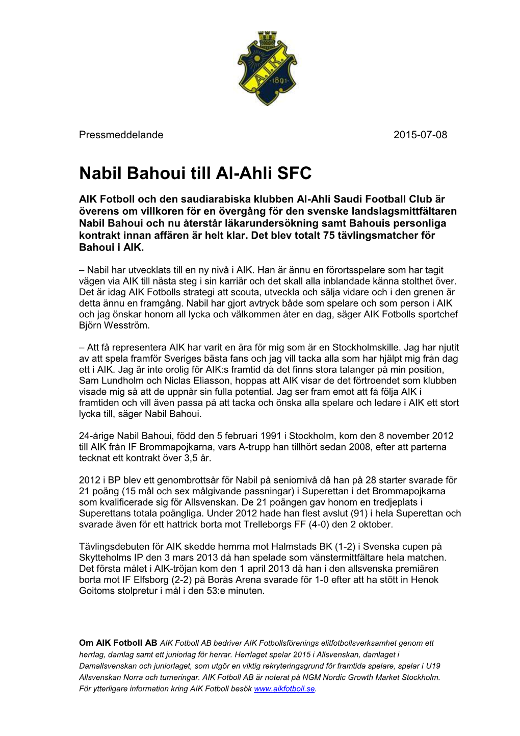 Nabil Bahoui Till Al-Ahli SFC