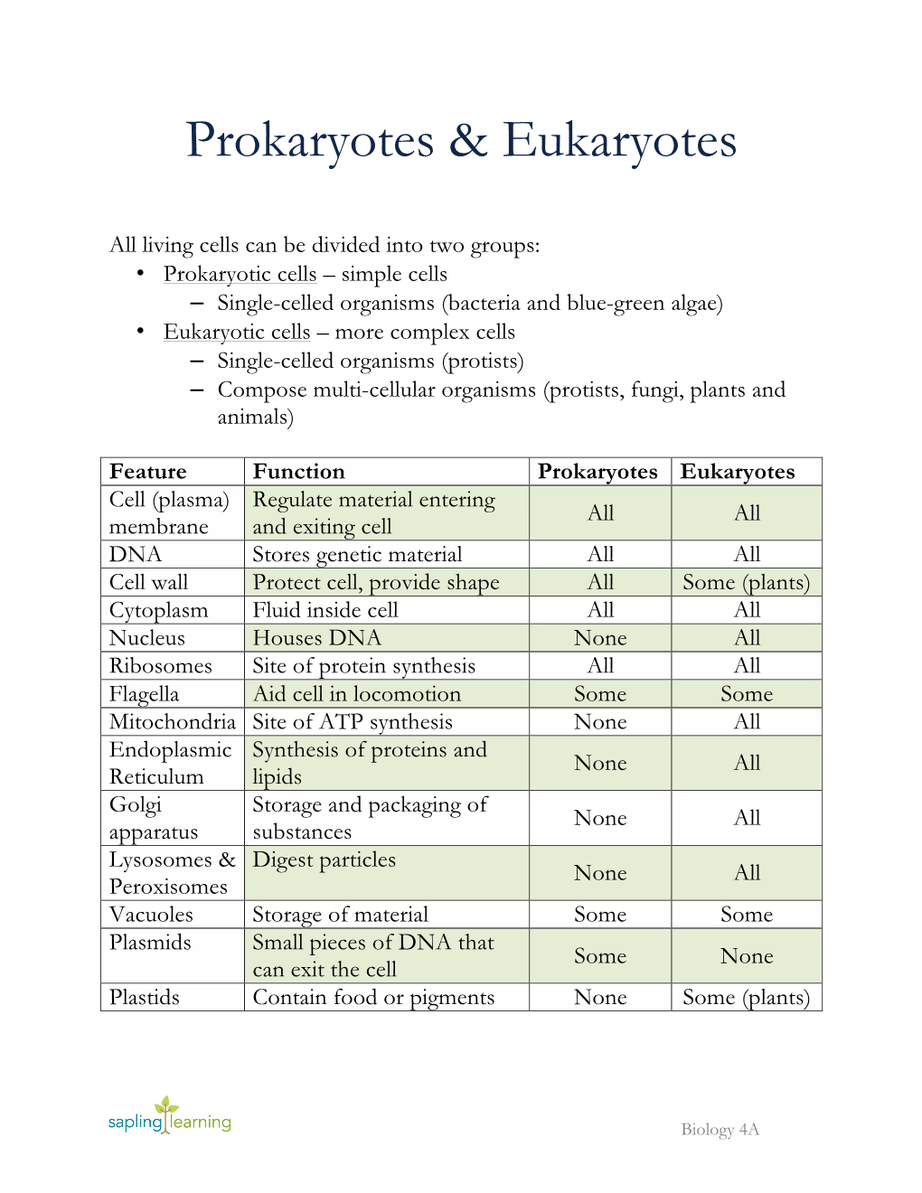 Prokaryotes & Eukaryotes