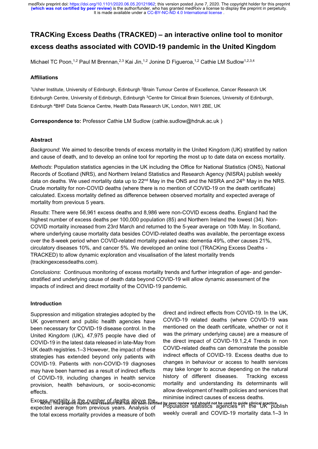 (TRACKED) – an Interactive Online Tool to Monitor Excess Deaths Associated with COVID-19 Pandemic in the United Kingdom