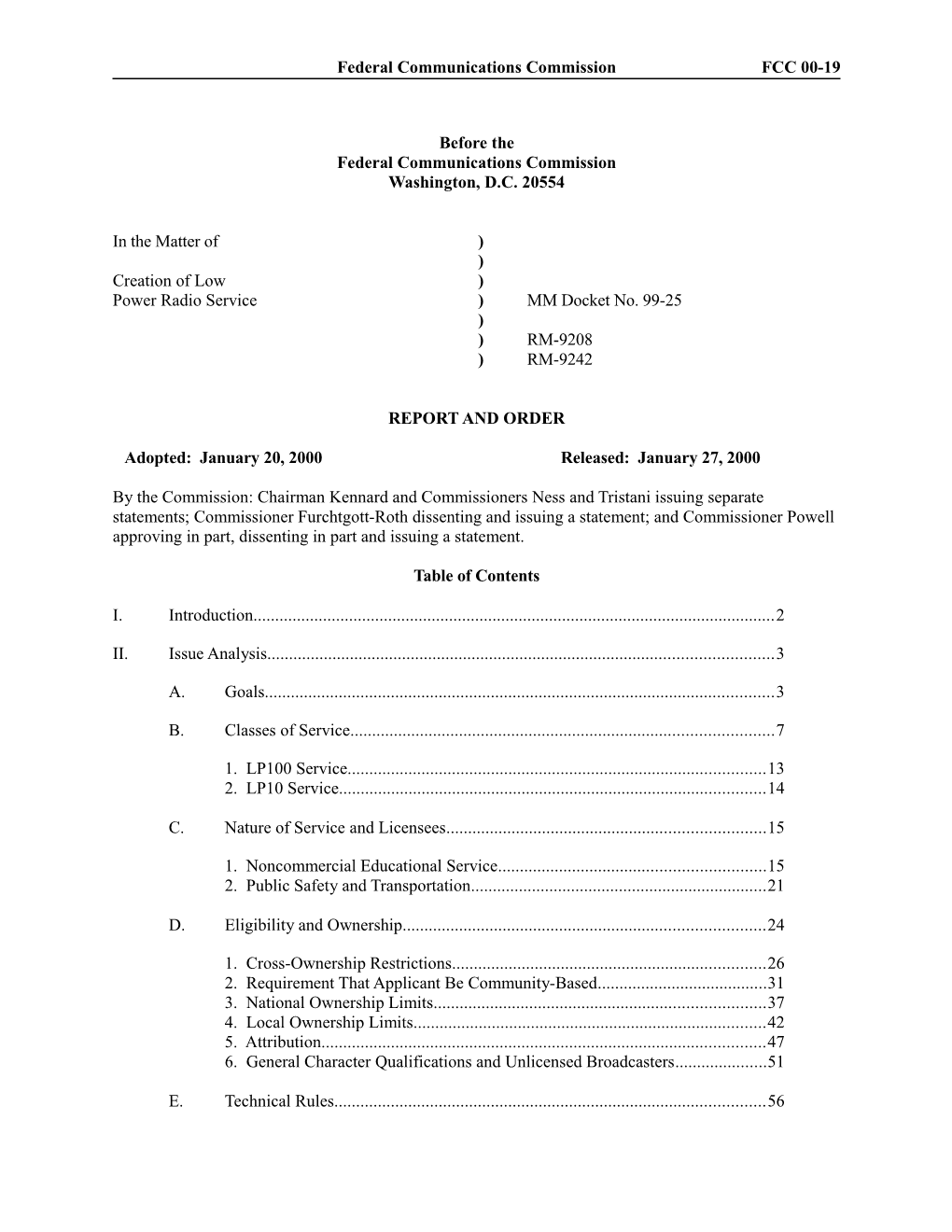 Federal Communications Commission FCC 00-19