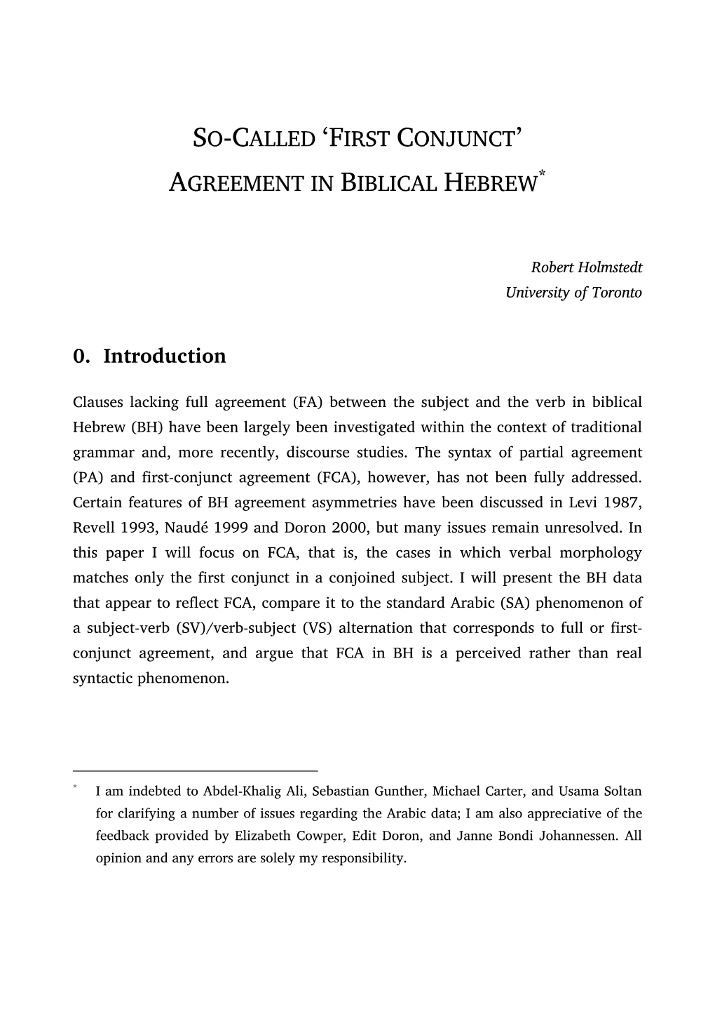 Agreement in Biblical Hebrew*