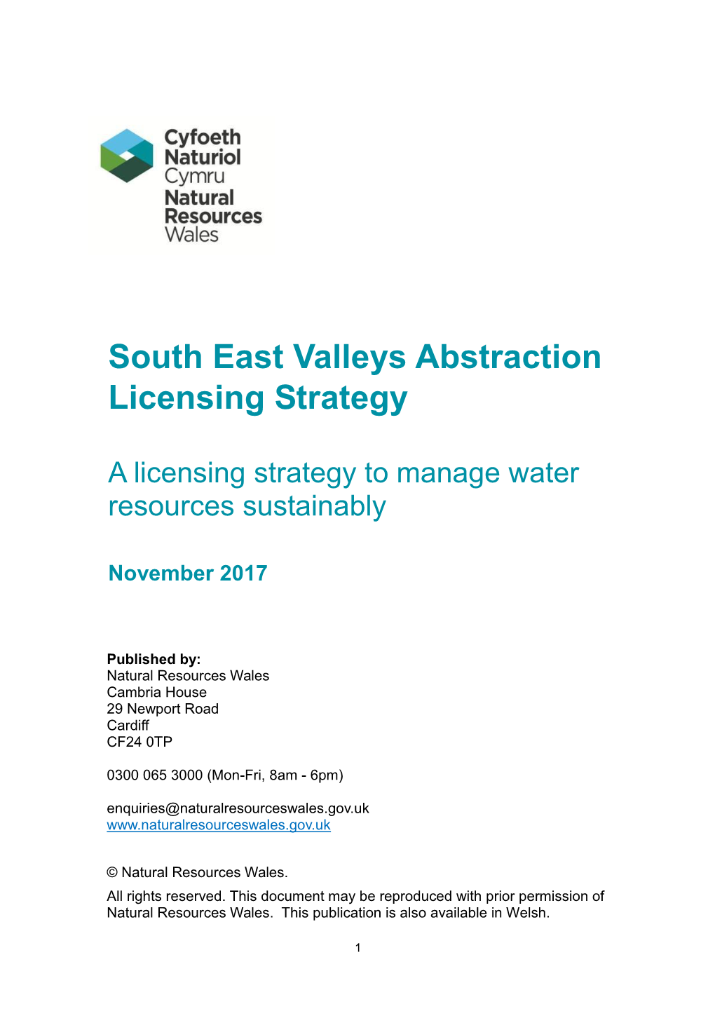 South East Valleys Abstraction Licensing Strategy