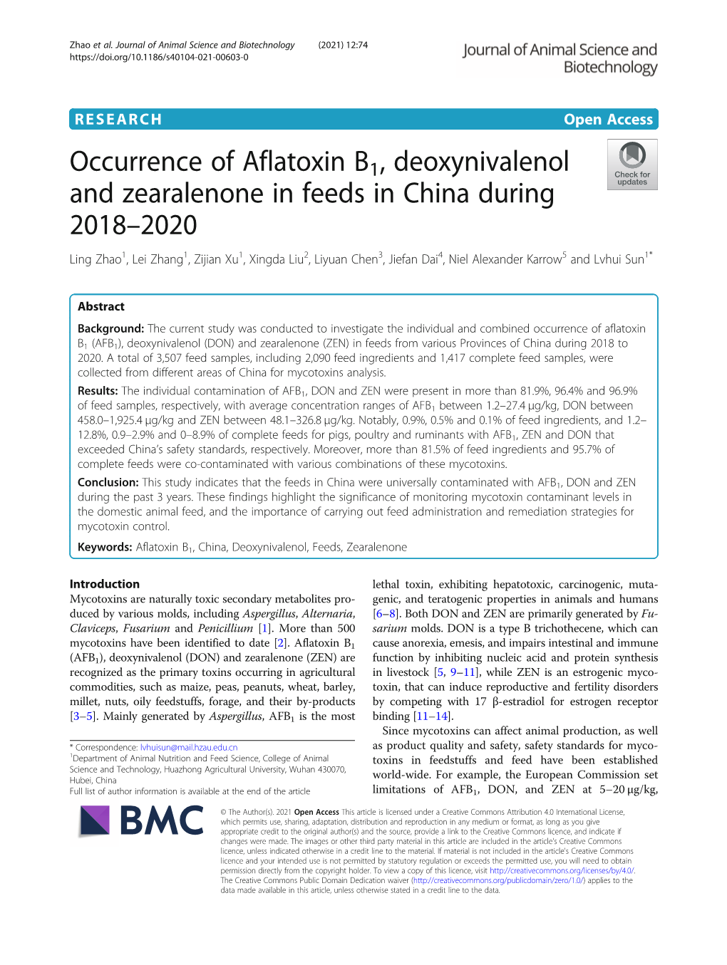 Occurrence of Aflatoxin B1, Deoxynivalenol and Zearalenone In