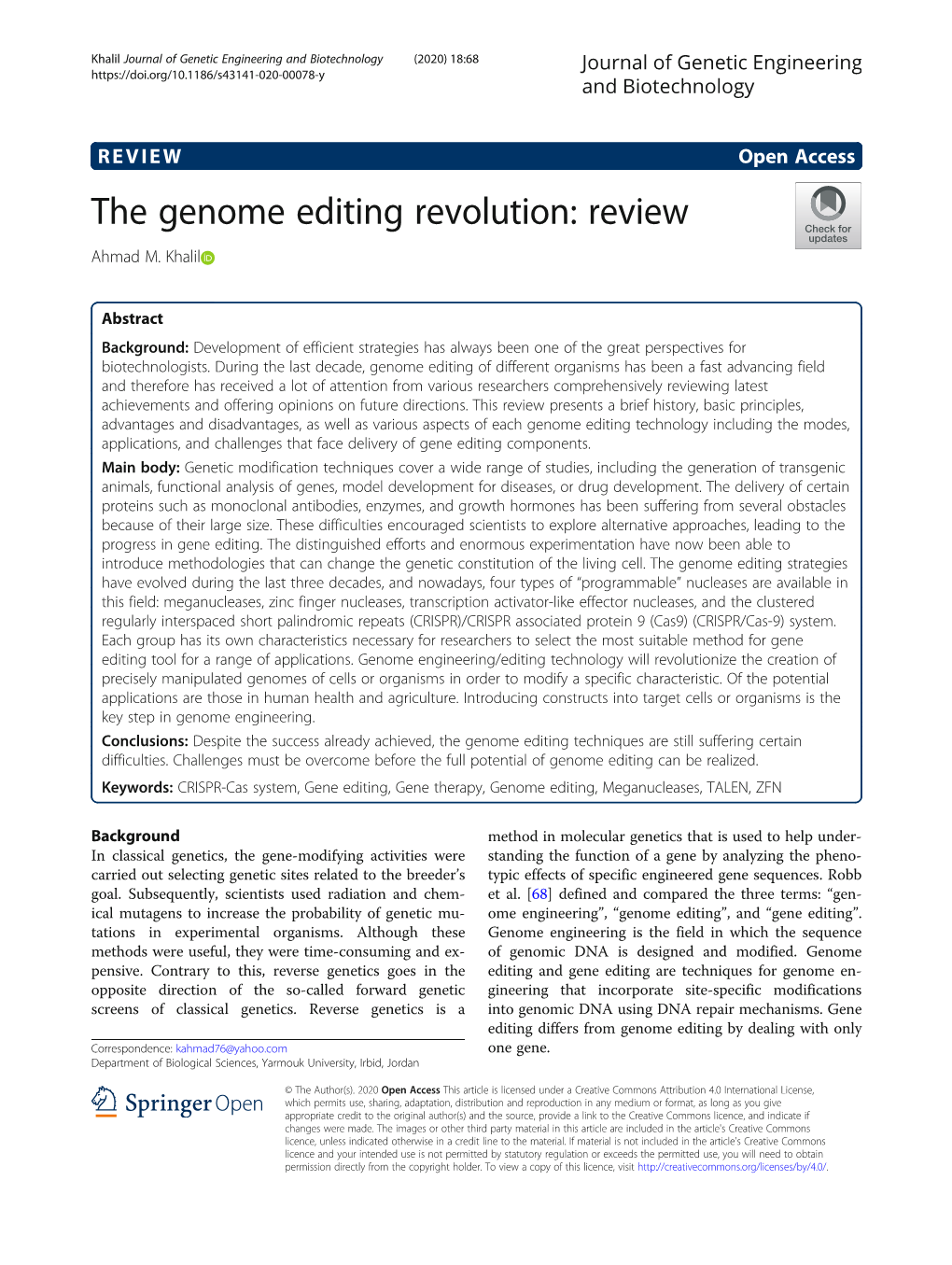 The Genome Editing Revolution: Review Ahmad M