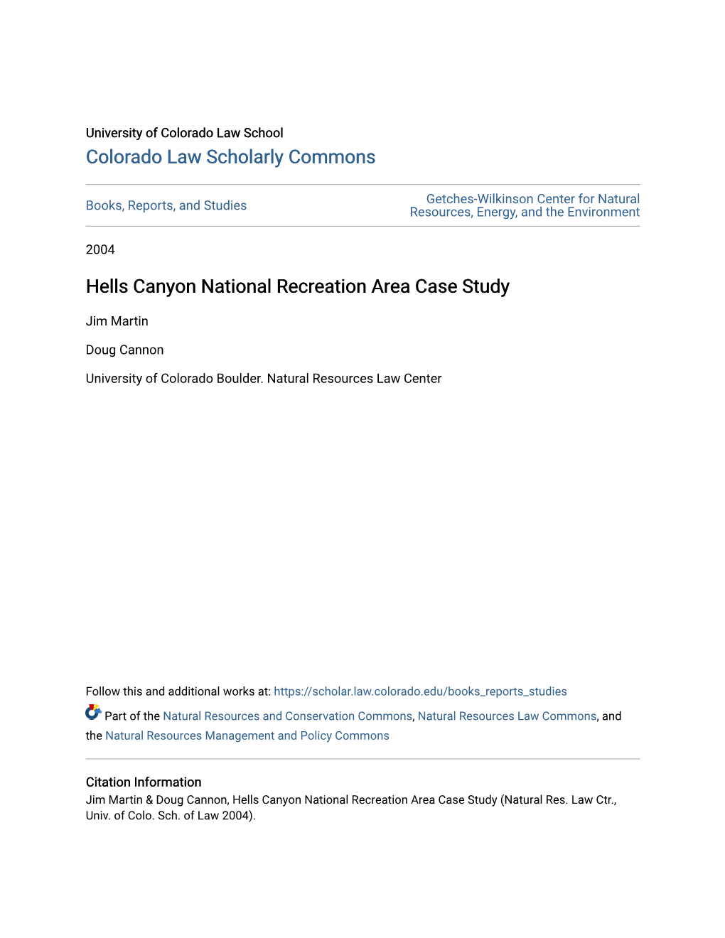 Hells Canyon National Recreation Area Case Study