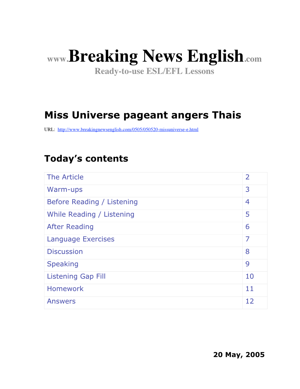 THE ARTICLE Miss Universe Pageant Angers