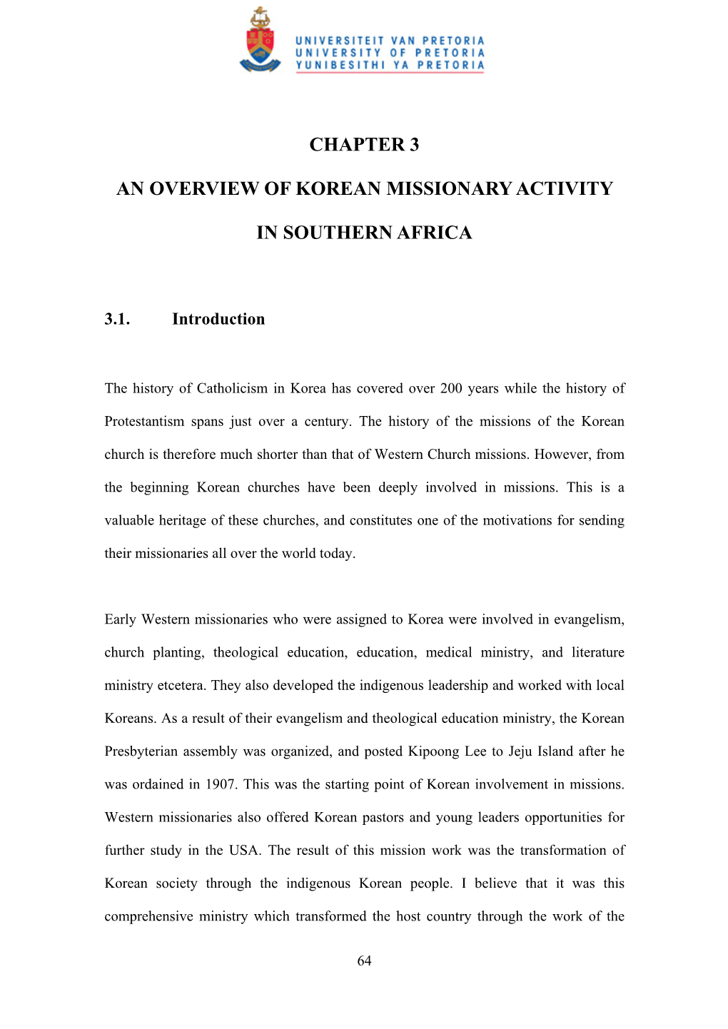 Chapter 3 an Overview of Korean Missionary Activity