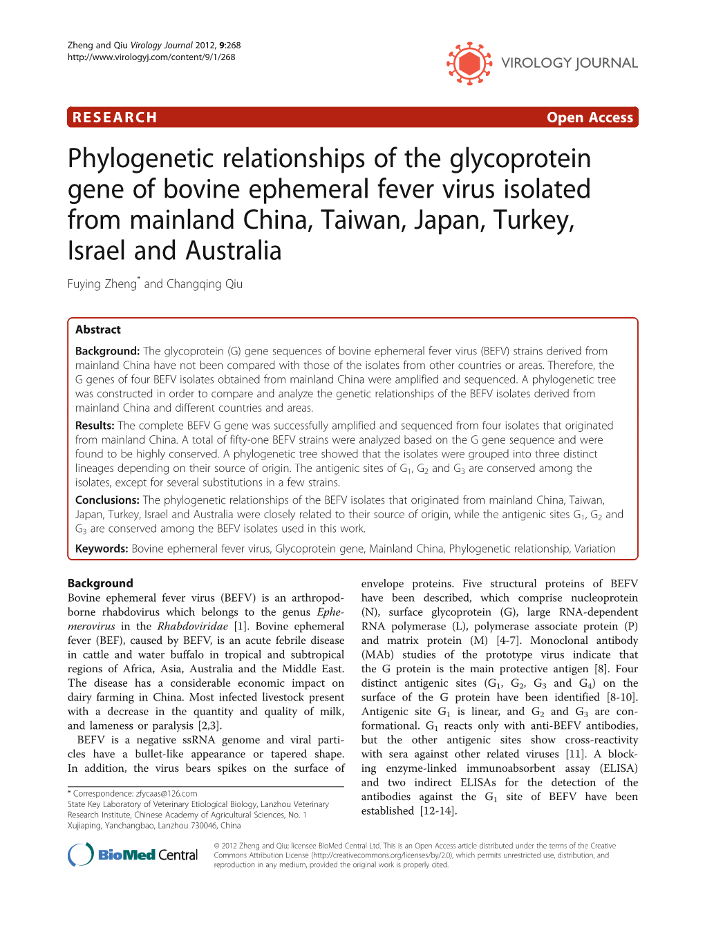 Phylogenetic Relationships of the Glycoprotein Gene of Bovine