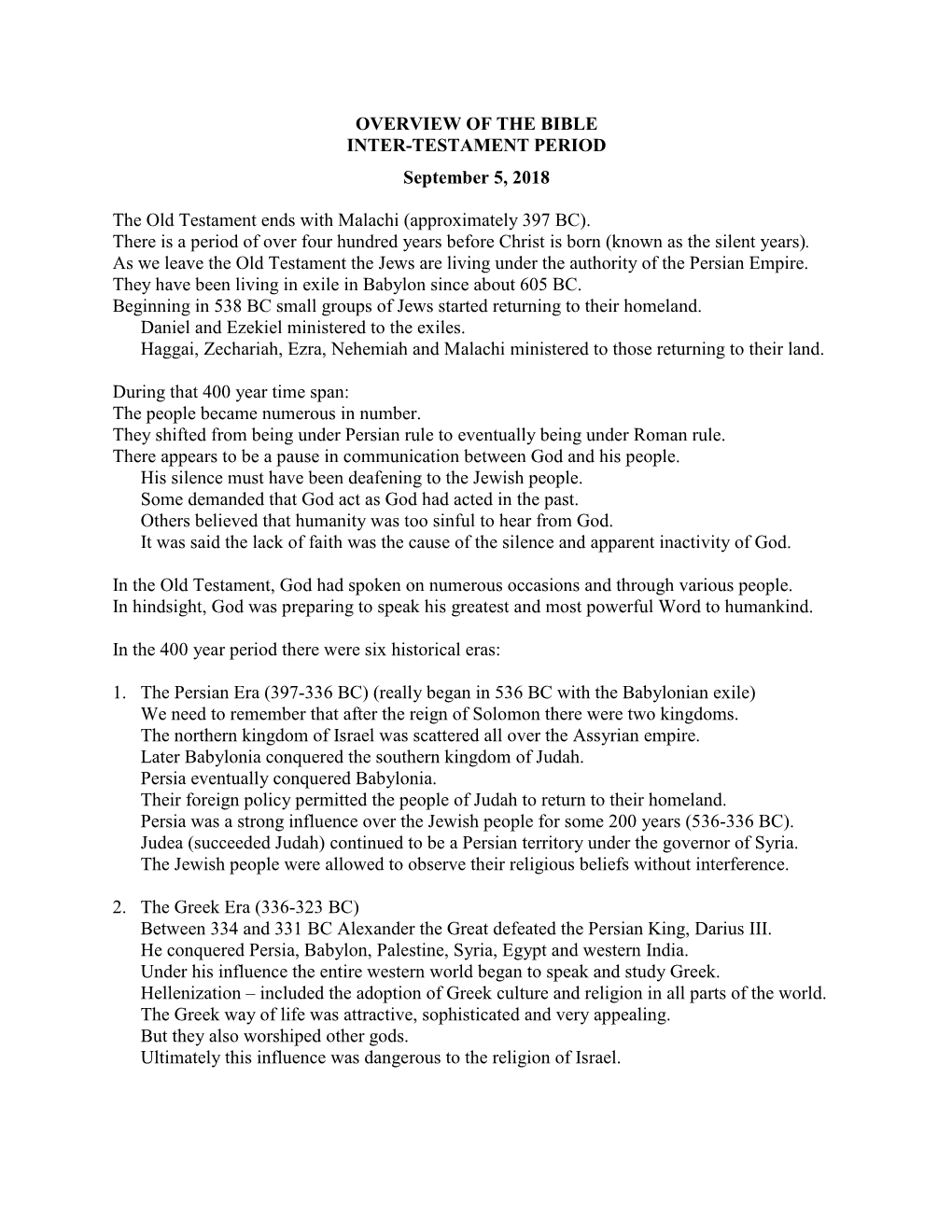 Overview of the Bible Inter-Testament Period