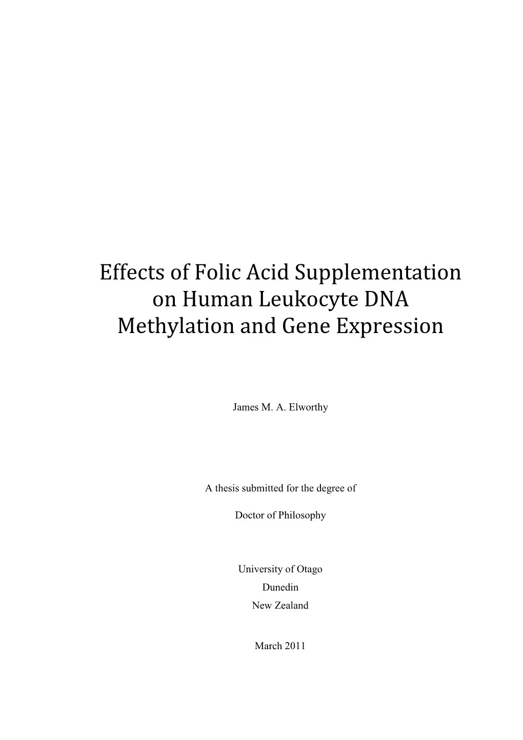 Effects of Folic Acid Supplementation on Human Leukocyte DNA Methylation and Gene Expression