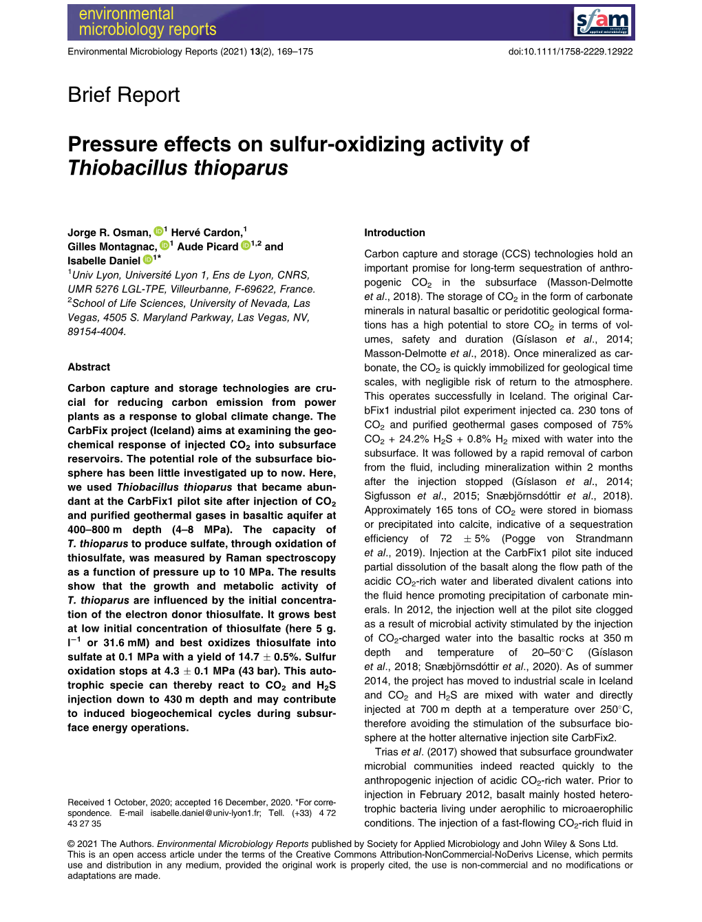 Pressure Effects on Sulfur-Oxidizing Activity of Thiobacillus Thioparus
