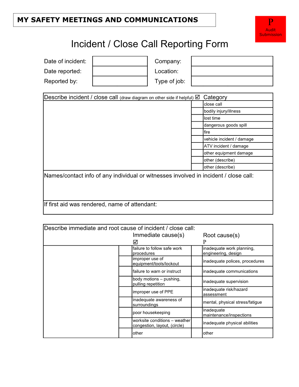 Incident / Close Call Reporting Form