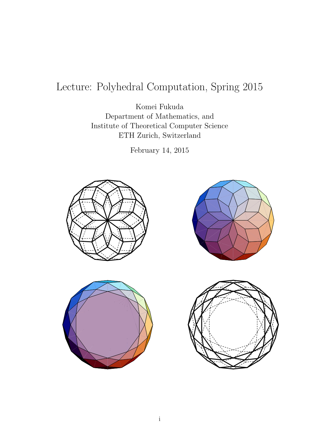 Lecture: Polyhedral Computation, Spring 2015