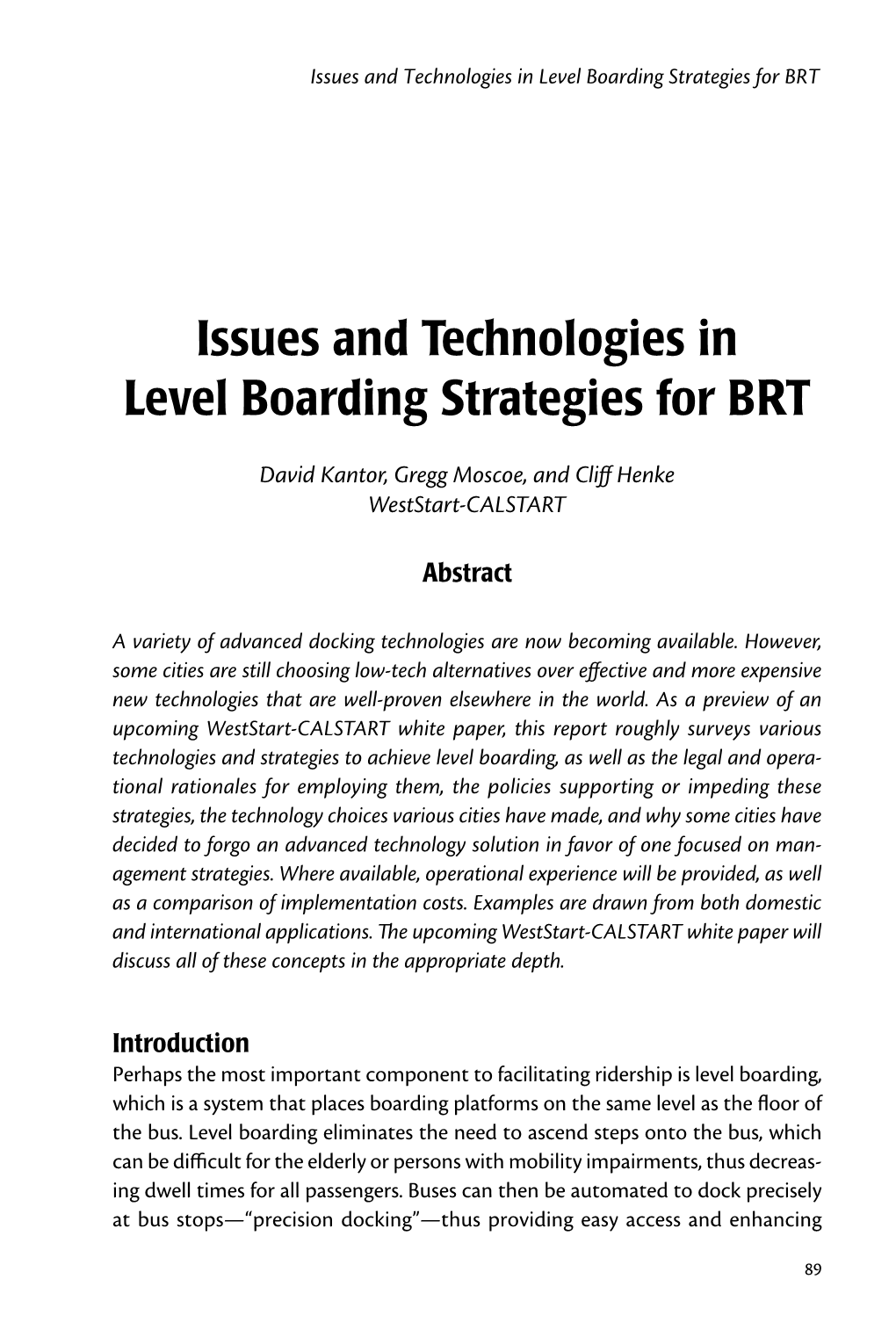 Issues and Technologies in Level Boarding Strategies for BRT