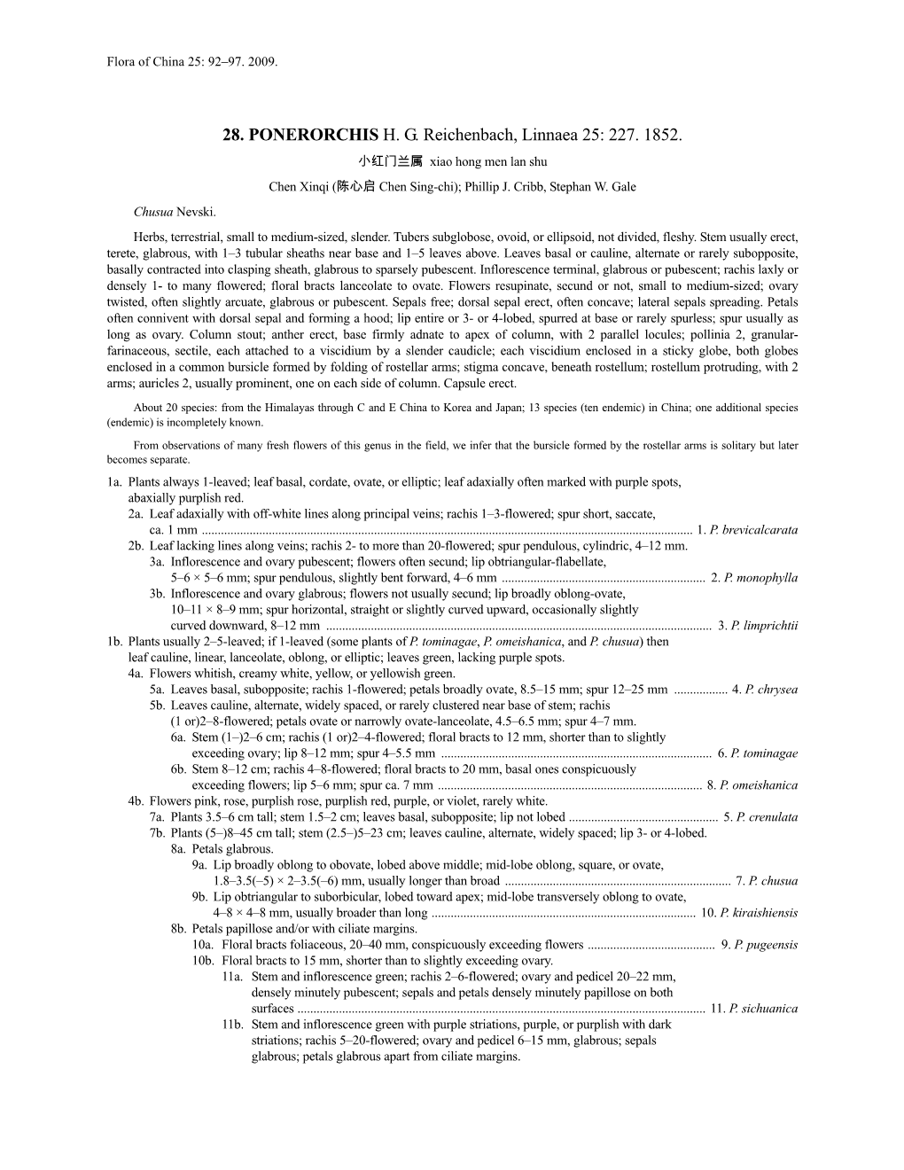 28. PONERORCHIS H. G. Reichenbach, Linnaea 25: 227. 1852. 小红门兰属 Xiao Hong Men Lan Shu Chen Xinqi (陈心启 Chen Sing-Chi); Phillip J
