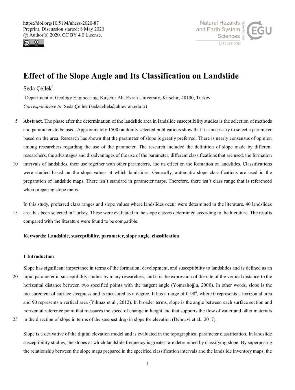 Effect of the Slope Angle and Its Classification on Landslide