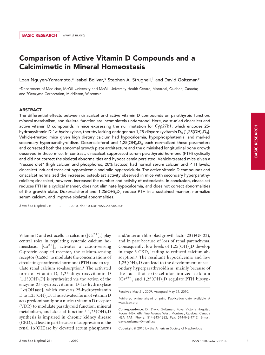 Comparison of Active Vitamin D Compounds and a Calcimimetic in Mineral Homeostasis