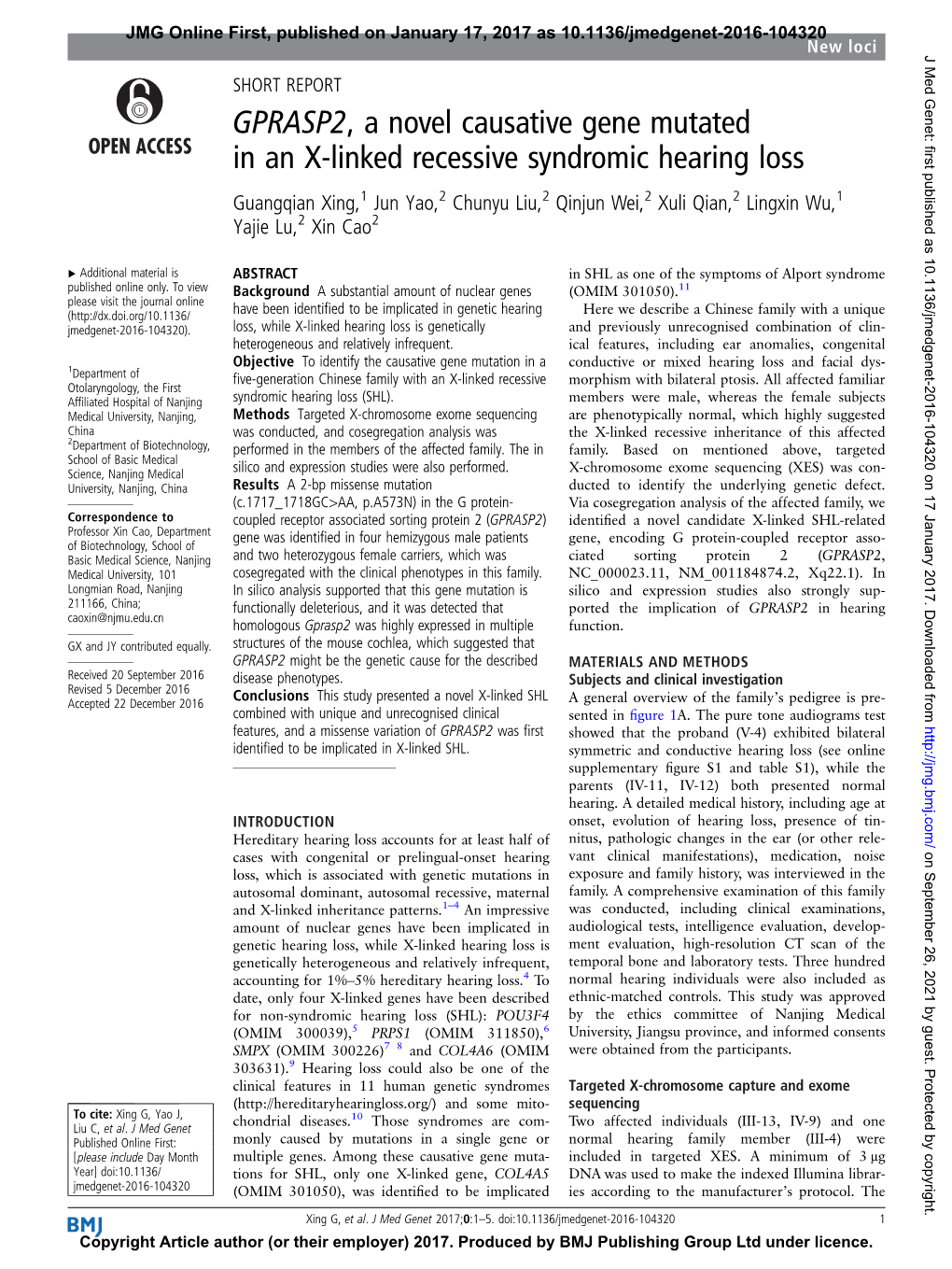 GPRASP2, a Novel Causative Gene Mutated in an X-Linked Recessive