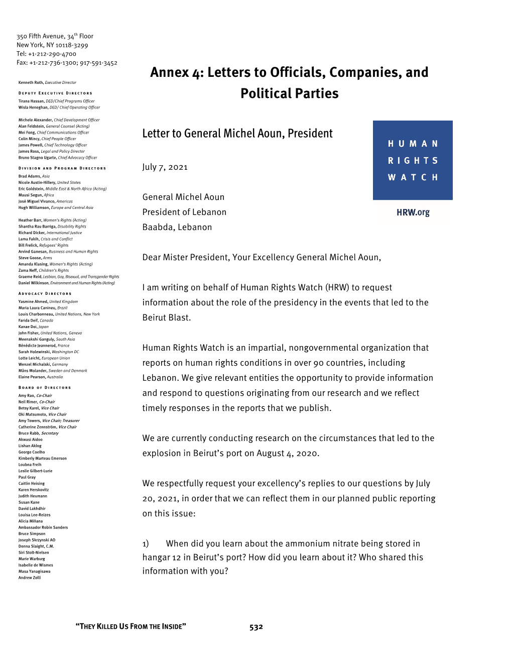 Annex 4: Letters to Officials, Companies, and Political Parties