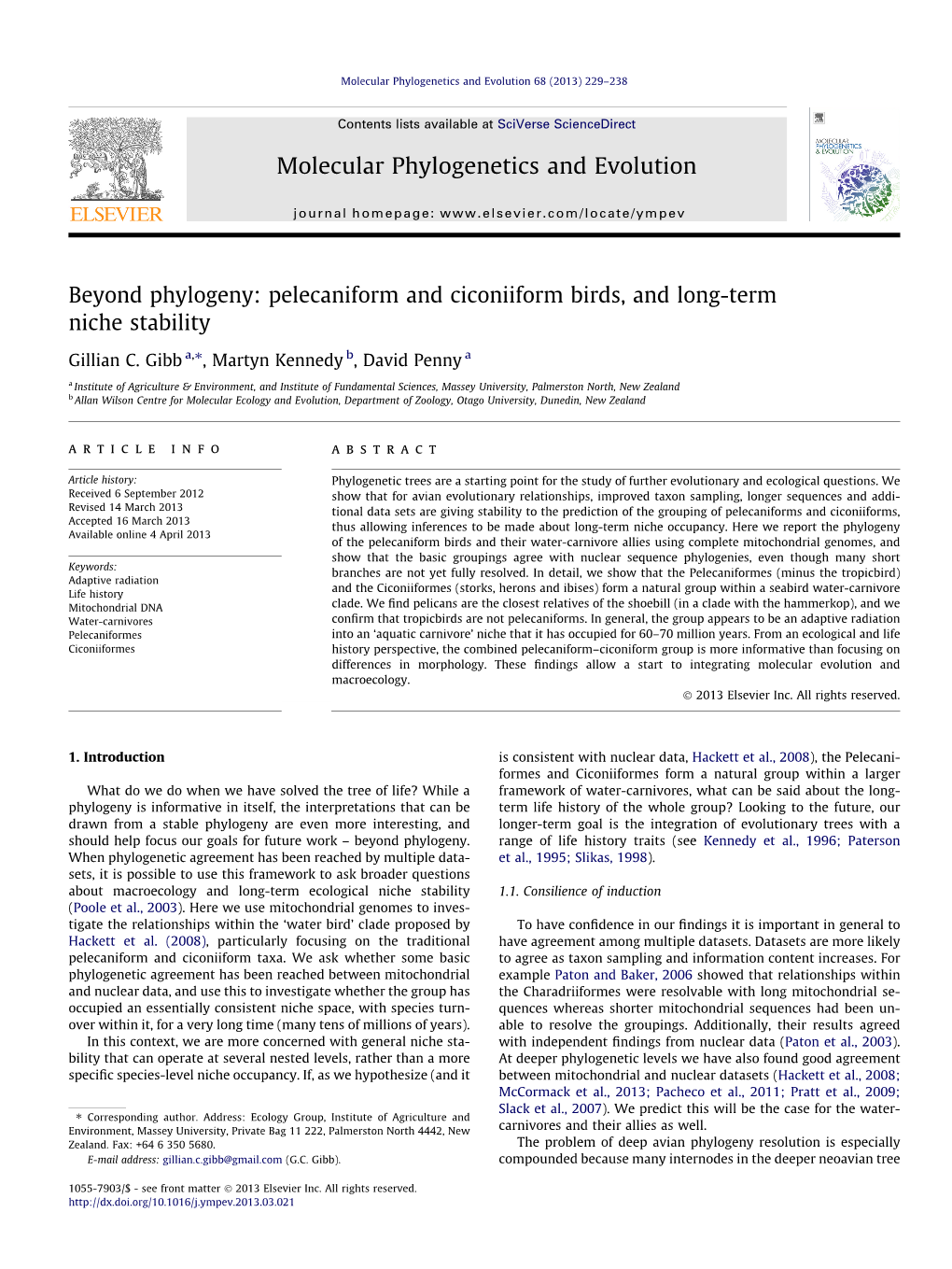 Pelecaniform and Ciconiiform Birds, and Long-Term Niche Stability