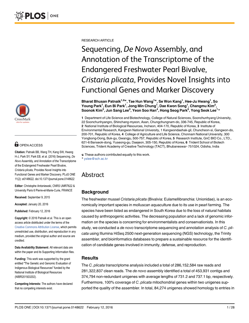 Sequencing, De Novo Assembly, and Annotation of the Transcriptome Of