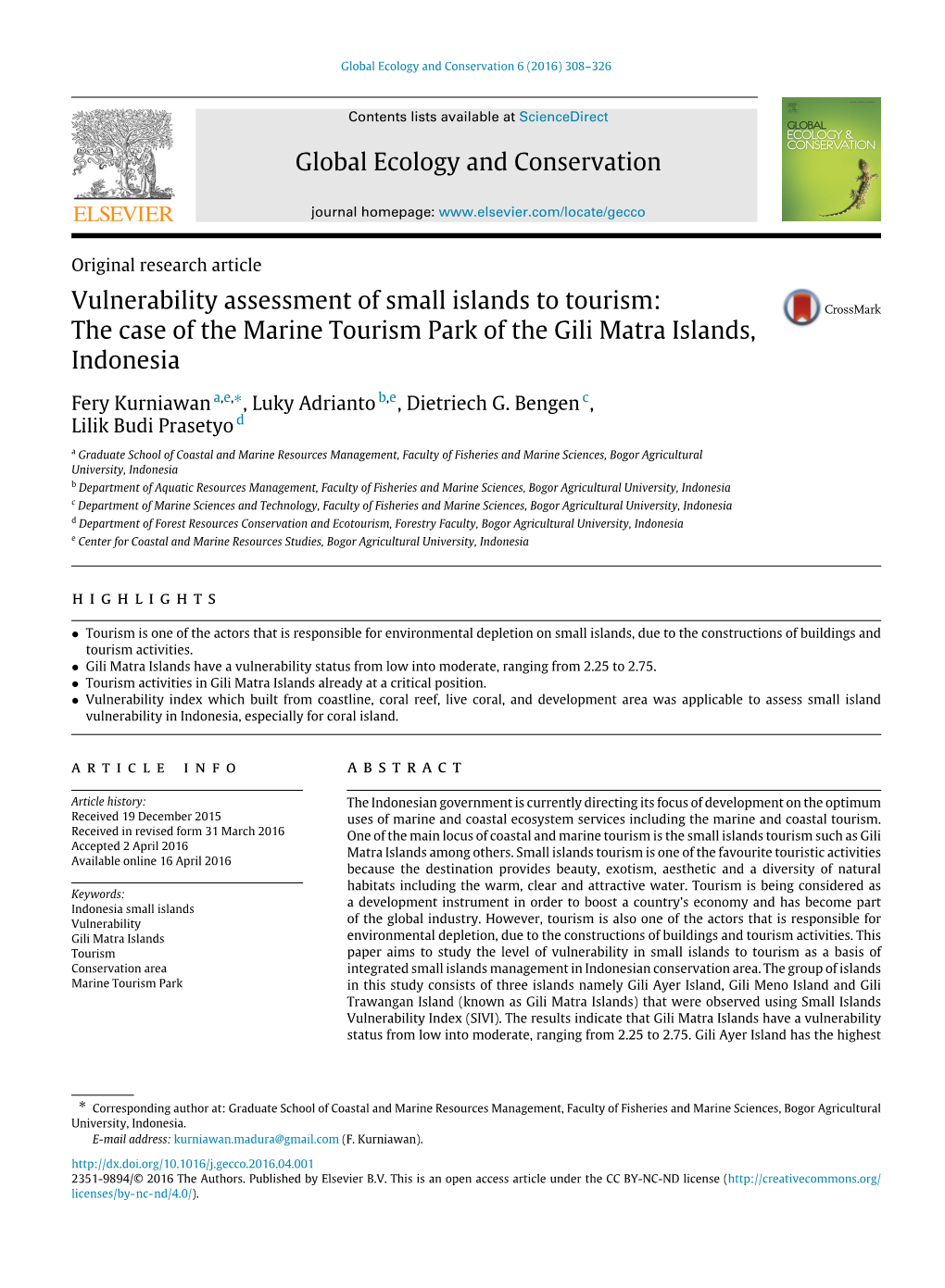 The Case of the Marine Tourism Park of the Gili Matra Islands, Indonesia