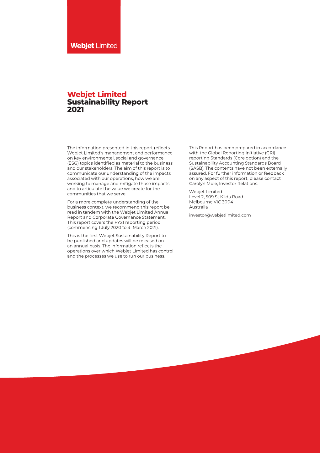 Webjet Limited Sustainability Report 2021