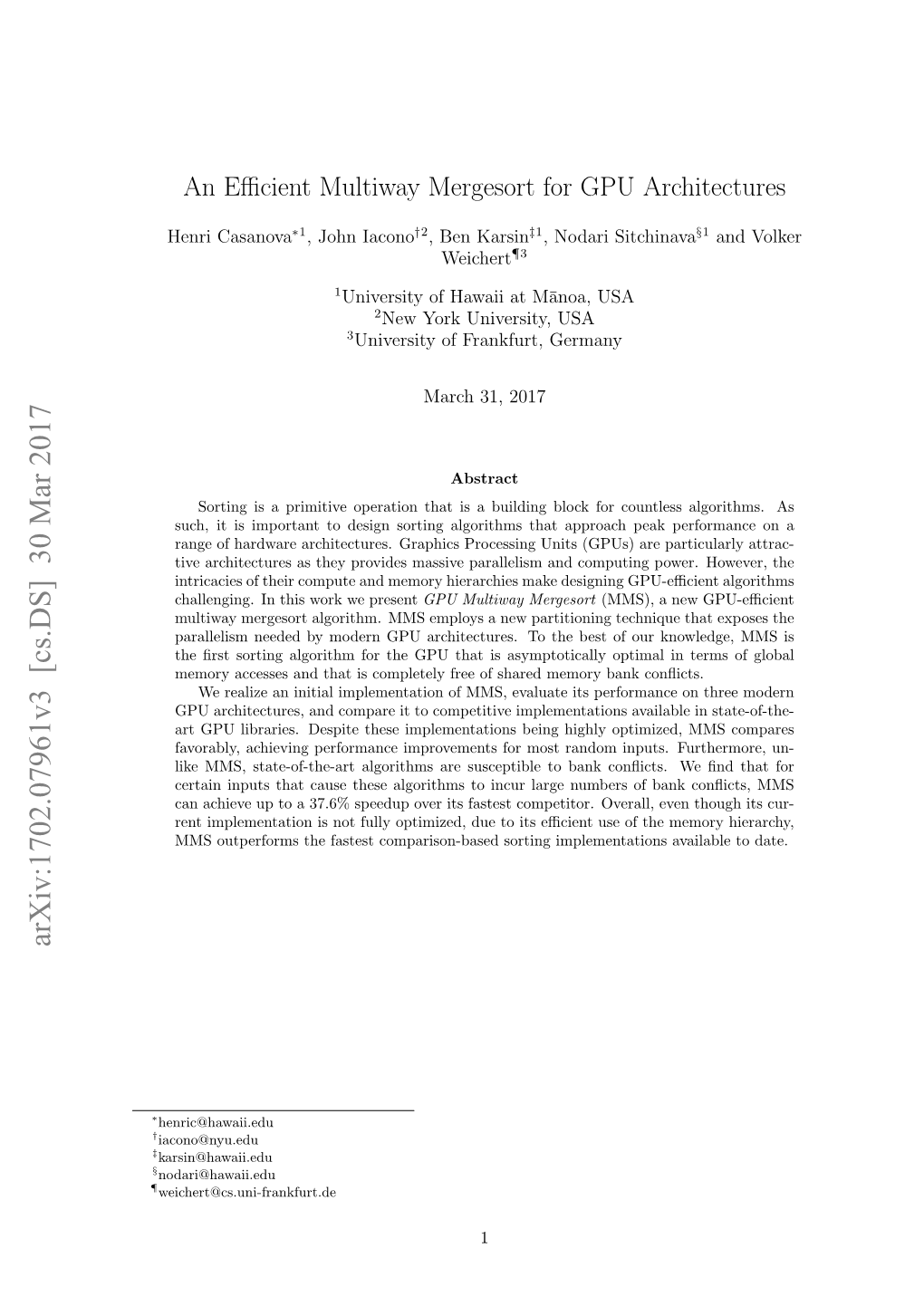 An Efficient Multiway Mergesort for GPU Architectures