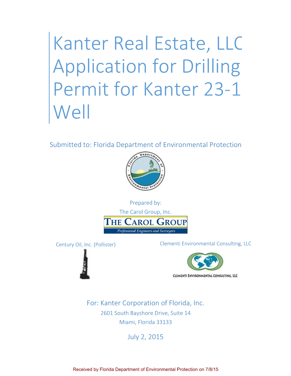 Kanter Corporation Application for Drilling Permit for Kanter 23-1 Well