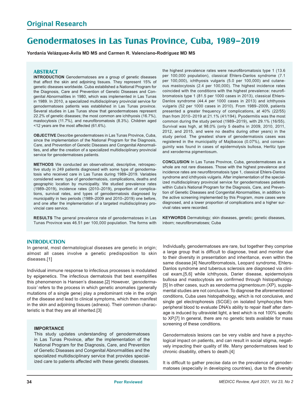 Genodermatoses in Las Tunas Province, Cuba, 1989–2019