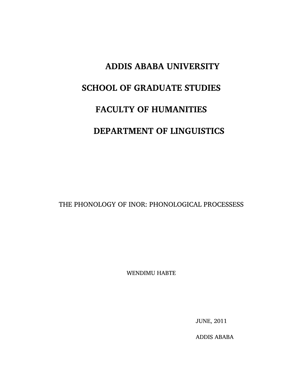 Addis Ababa University School of Graduate Studies