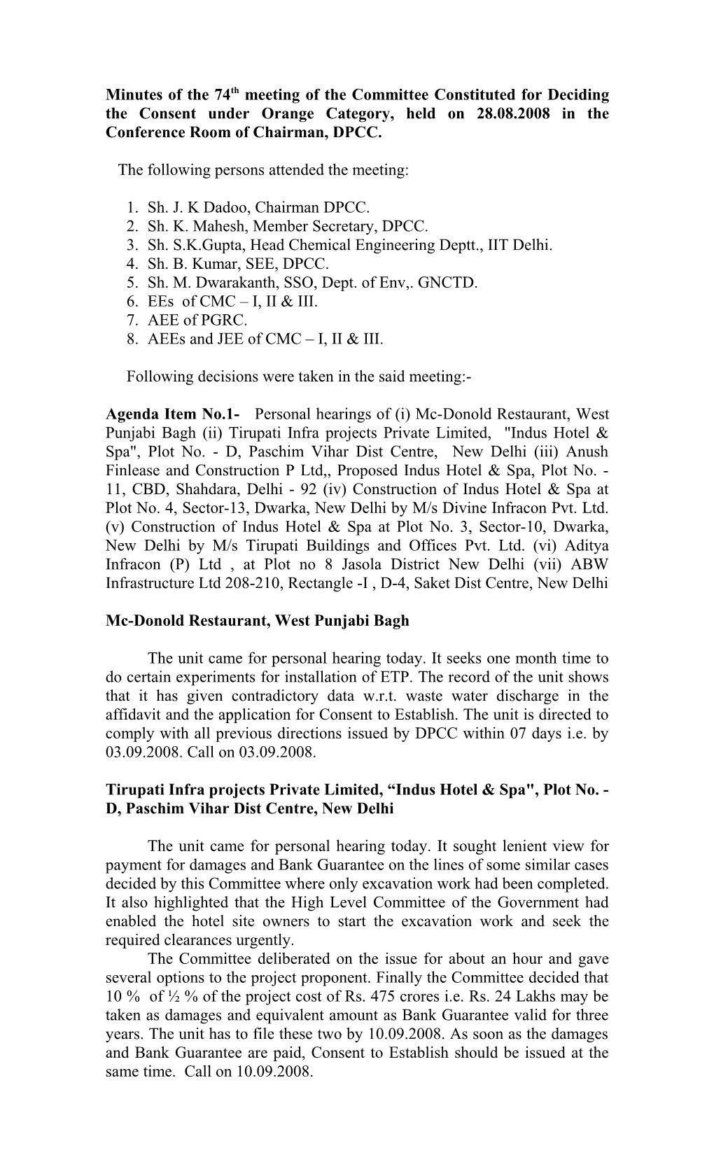 Minutes of the 33Rd Meeting of the Committee Constituted for Deciding the Consent Under s2