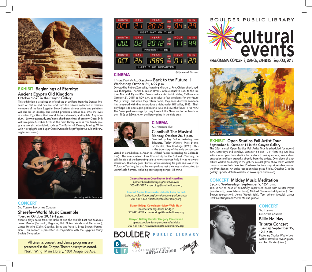 FREE CINEMA, CONCERTS, DANCE, EXHIBITS Sept-Oct, 2015