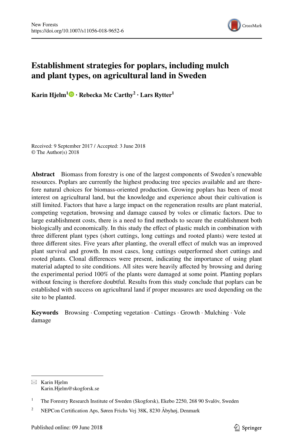 Establishment Strategies for Poplars, Including Mulch and Plant Types, on Agricultural Land in Sweden