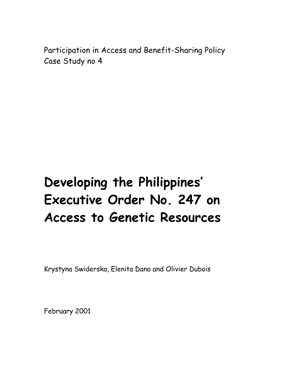 Developing the Philippines' Executive Order No. 247 on Access to Genetic Resources