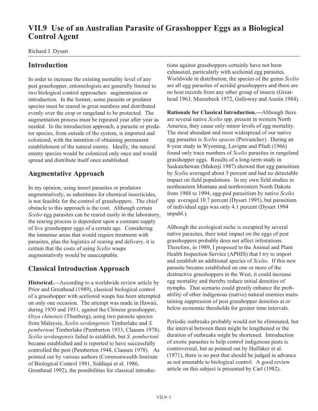 VII.9 Use of an Australian Parasite of Grasshopper Eggs As a Biological Control Agent