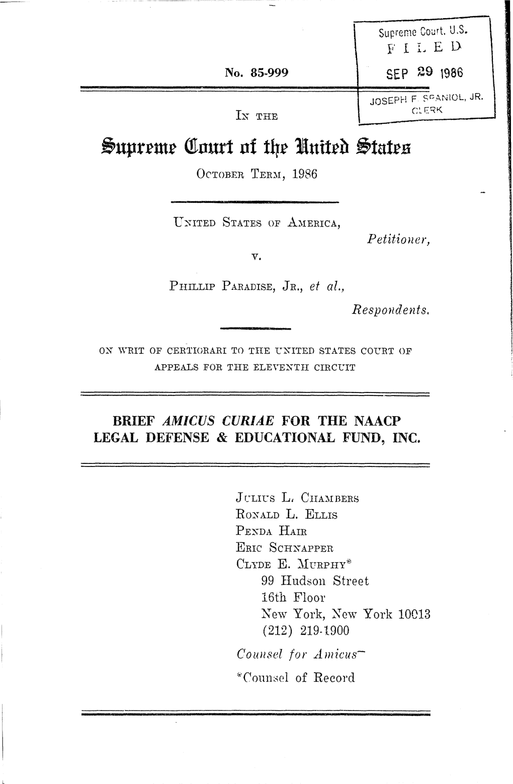 No. 85-999 BRIEF AMICUS CURIAE for the NAACP LEGAL