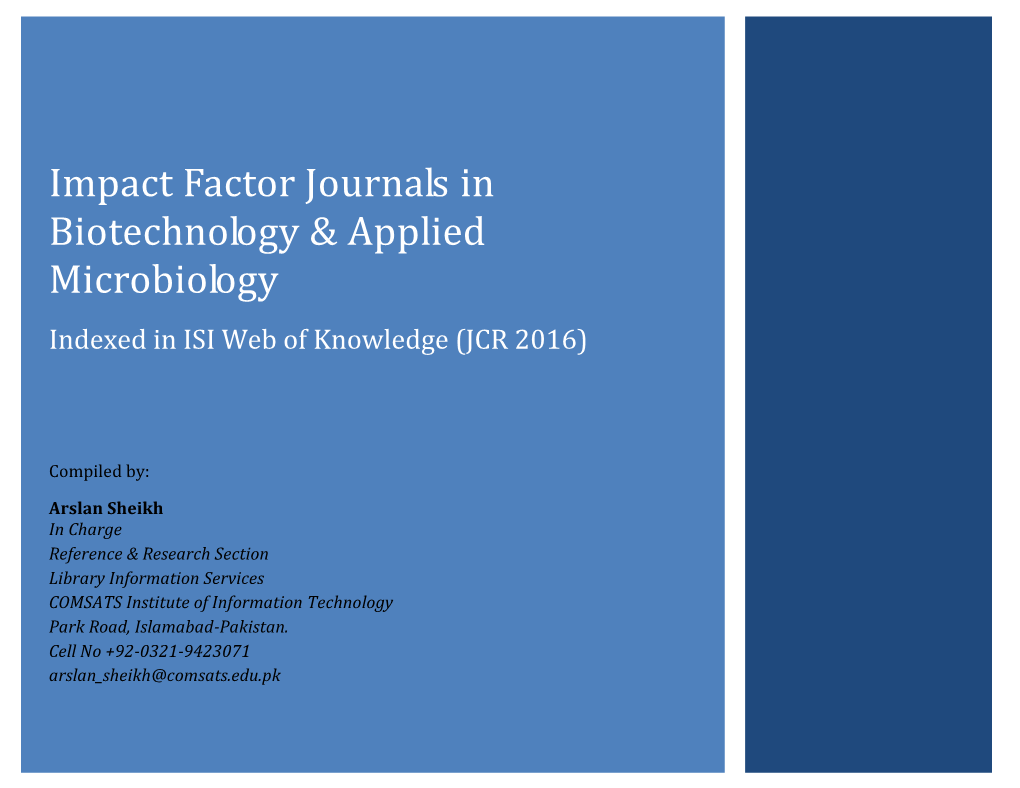 List of Biotechnology & Applied Microbiology Impact Factor Journals