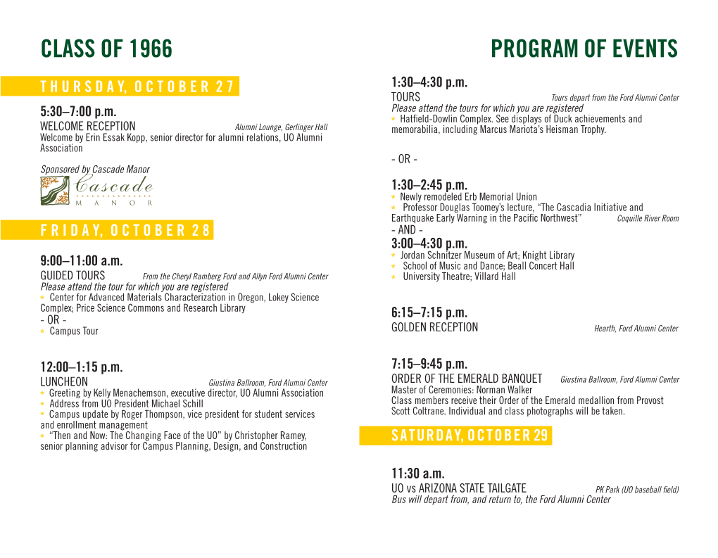 Class of 1966 Program of Events