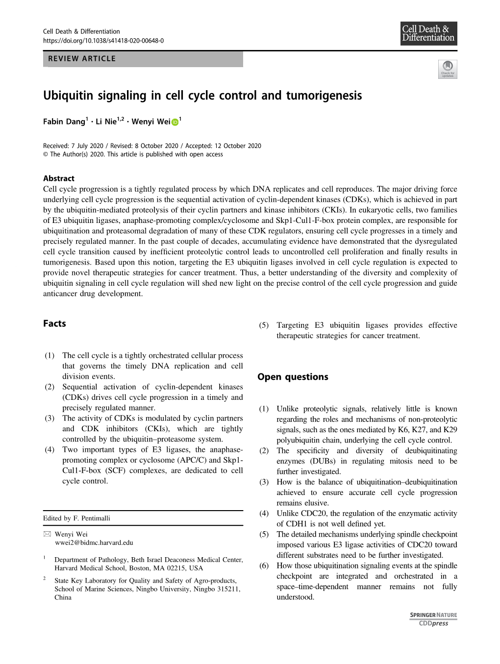 Ubiquitin Signaling in Cell Cycle Control and Tumorigenesis