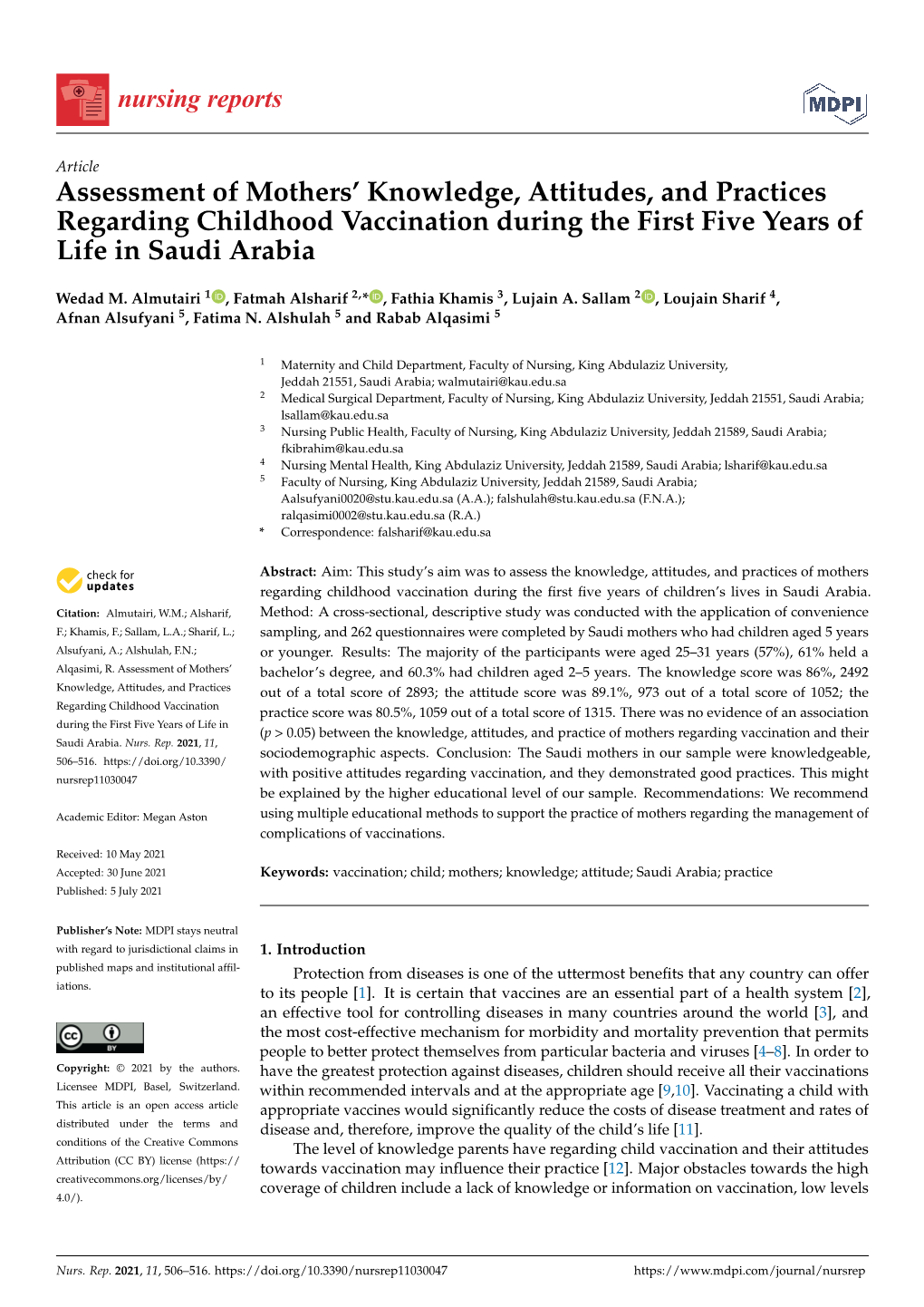 Assessment of Mothers' Knowledge, Attitudes, and Practices Regarding