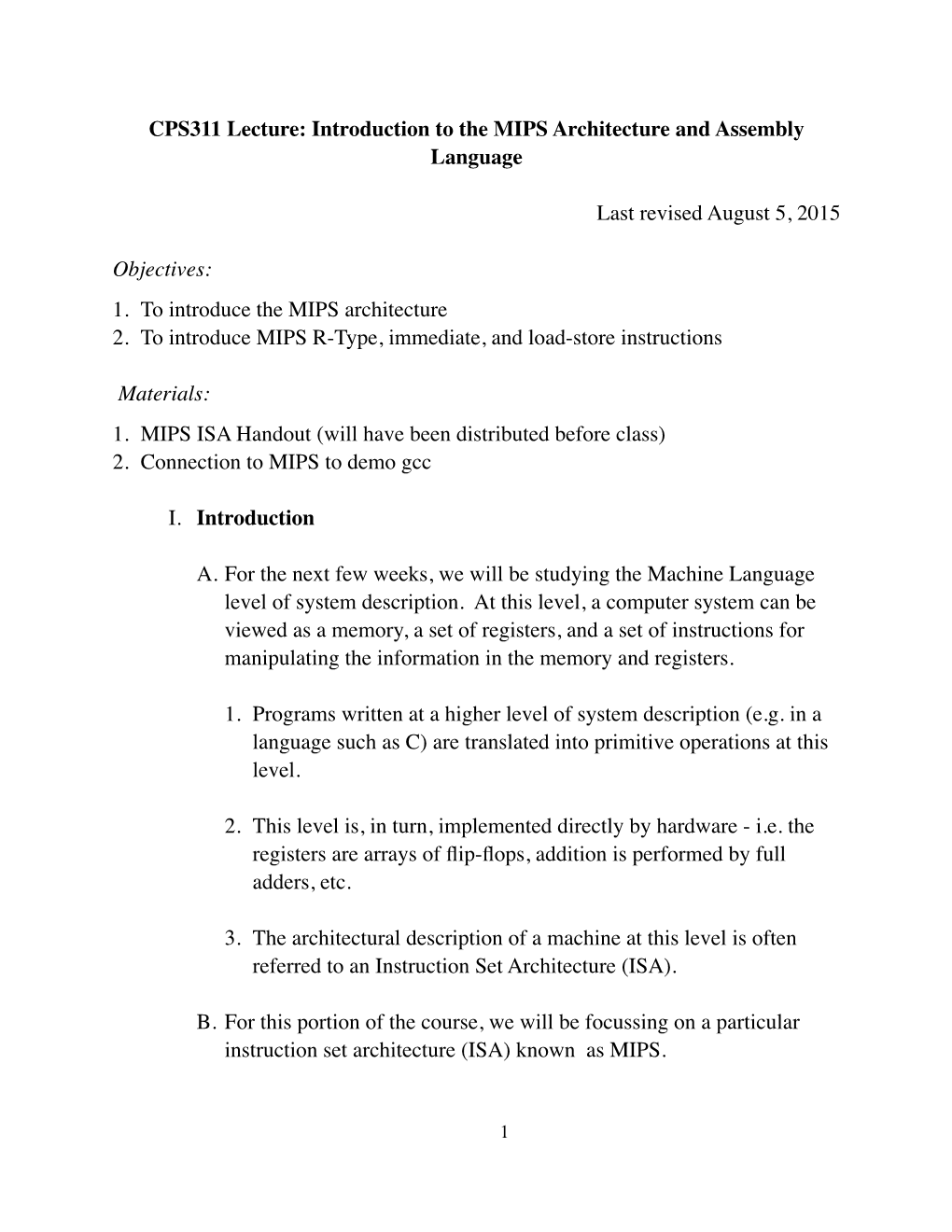 Introduction to the MIPS Architecture and Assembly Language