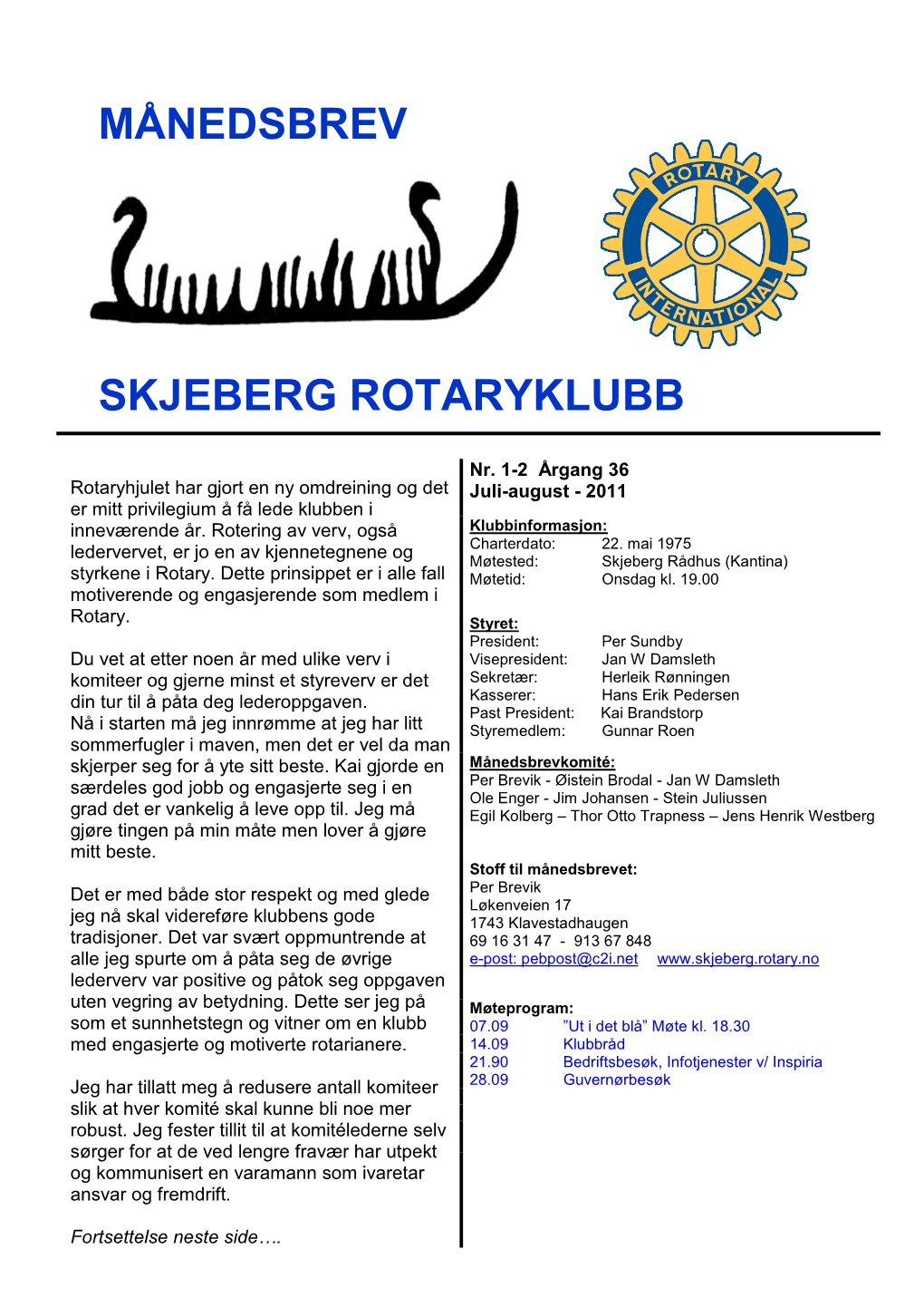 Månedsbrev Skjeberg Rotaryklubb